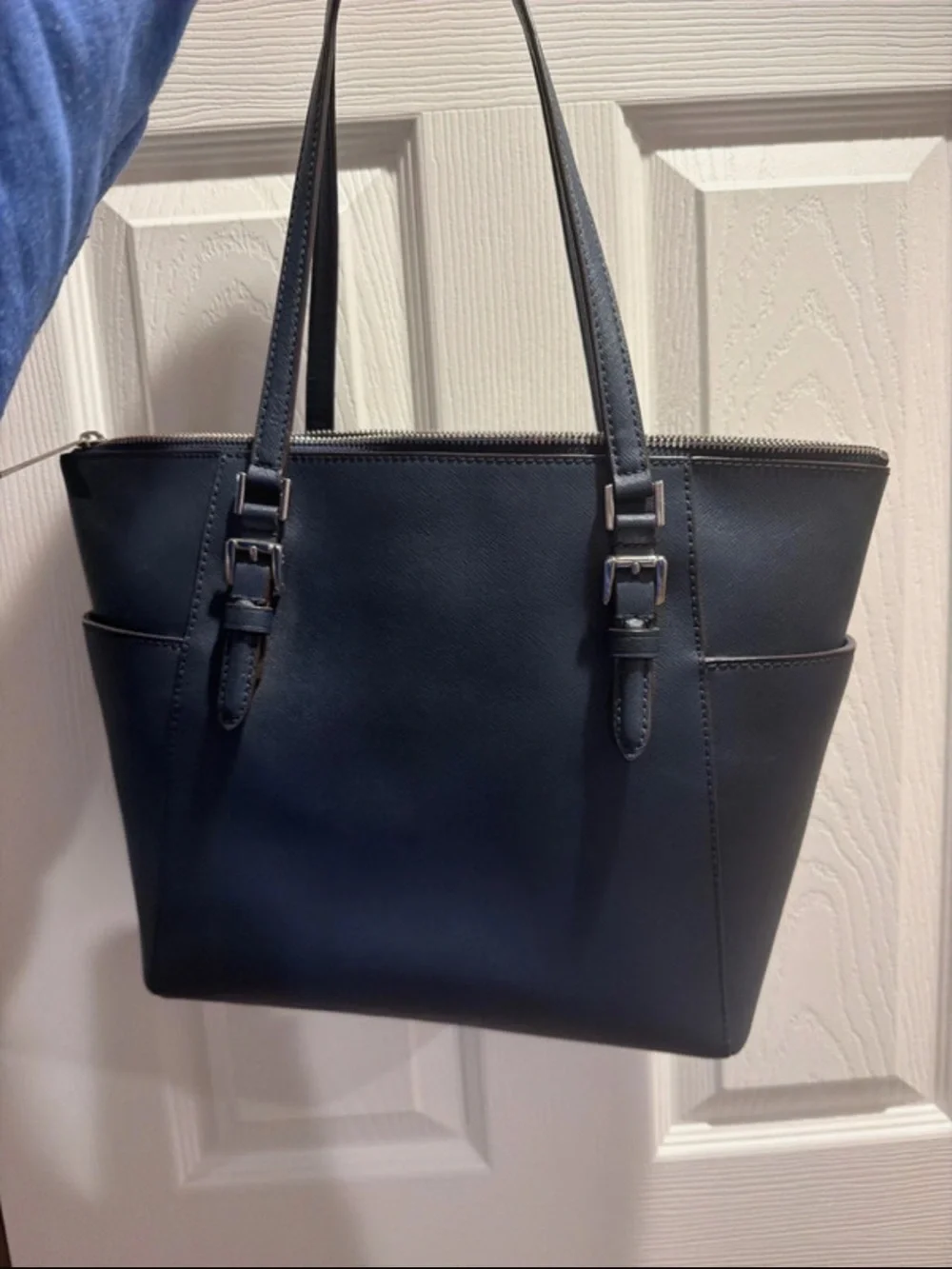 Michael Kors Navy Saffiano Leather Top-Zip Tote